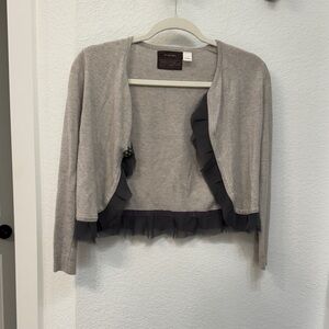 Anthropologie Gray Shrug with Black Ruffle Trim